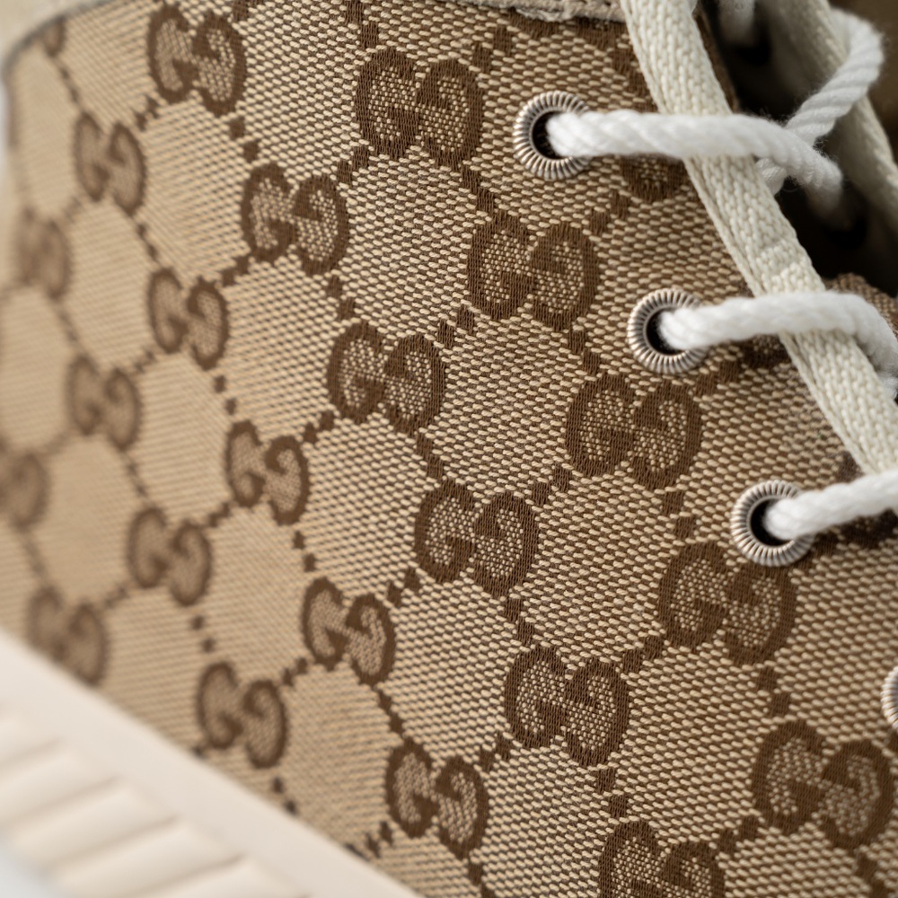 size 11.5G - Gucci GG Canvas Monogram Sneakers Tortuga Beige High Top - Picture 6 of 10